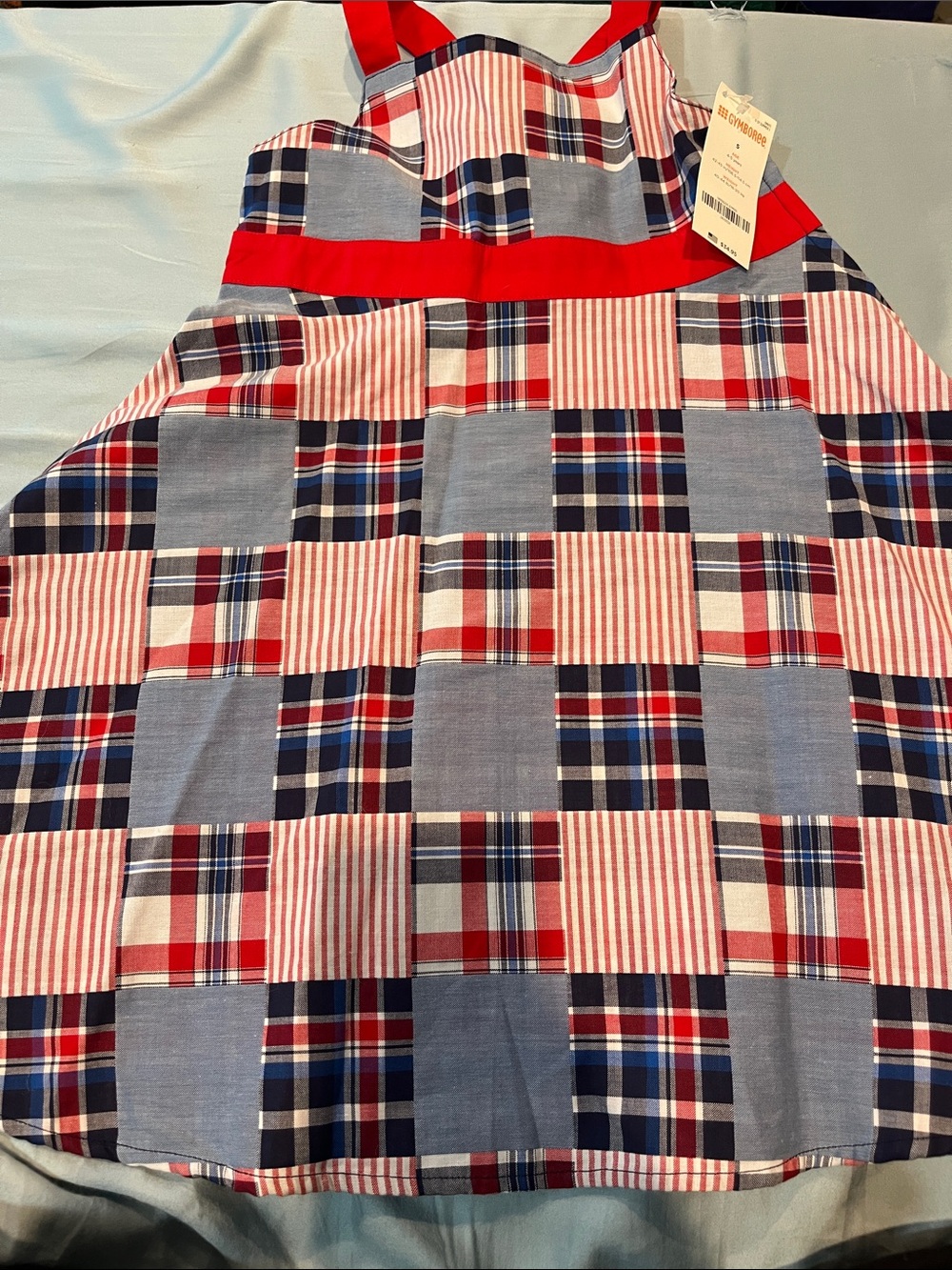 Gymboree Red, Navy & White Plaid Apron with Bright Red Trim